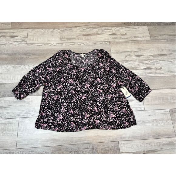 Terra & Sky full figure black floral blouse plus size 0X 14W - Picture 3 of 11
